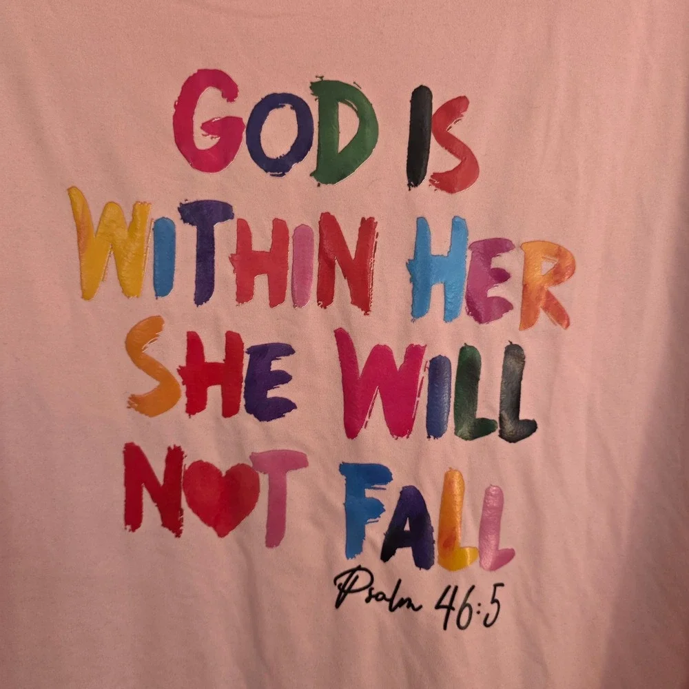 Youth Long Sleeve Graphic T Shirt‎ God Is Within Her Psalm 46 5 Pink 16Y